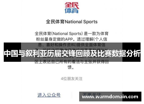 中国与叙利亚历届交锋回顾及比赛数据分析